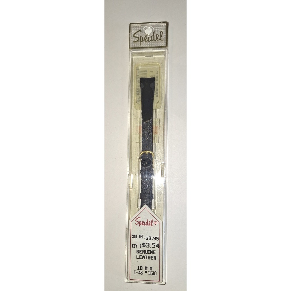 Speidel 10mm Black Genuine Leather Watch Band Strap Vtg 3510 D-48 Gold Buckle